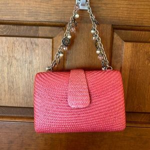 Summer purse, pink, hard case with shell chain